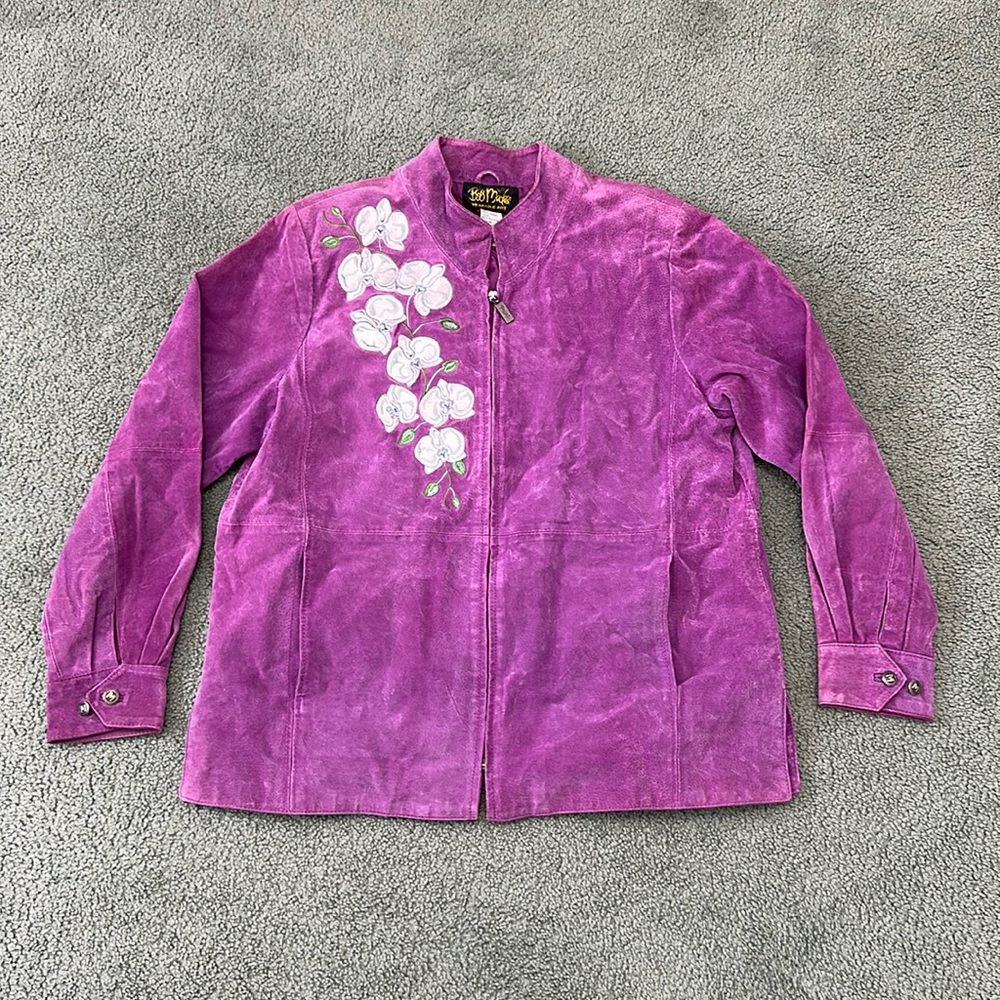 Vintage Bob Mackie Leather Floral Embroidered wearable art jacket